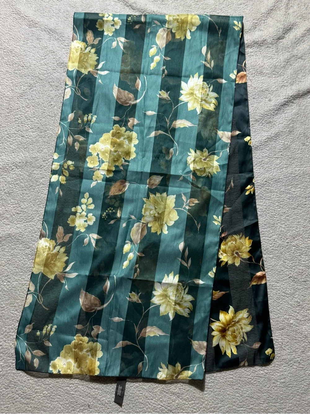 Unbranded Scarf Womens OS Green Yellow Floral Rectangle Lightweight Sheer Pretty